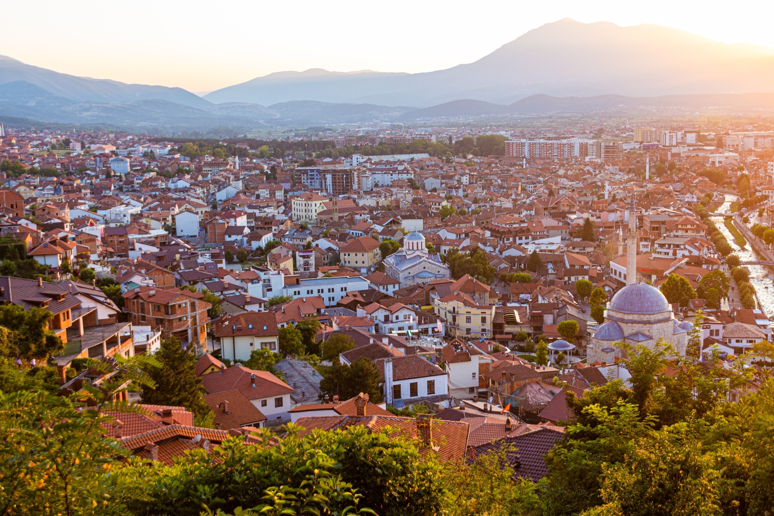 Landscape of Prizren at sunset in Kosovo